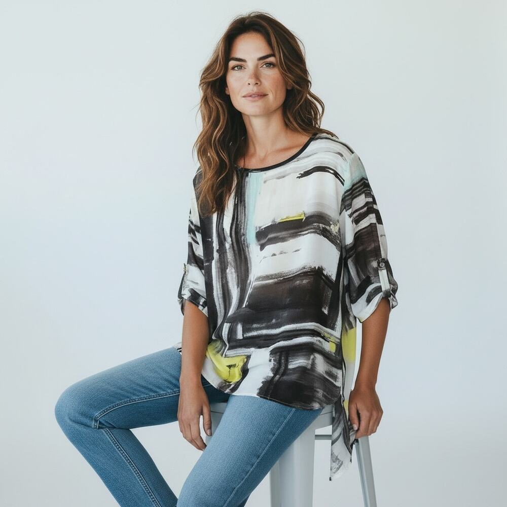 Stella Carakasi Sheer Hi Low Tunic Top Blouse Size Small Boxy See Through